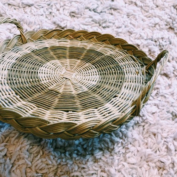 Vintage Accents Vintage Round Wicker Tray With Handles Poshmark